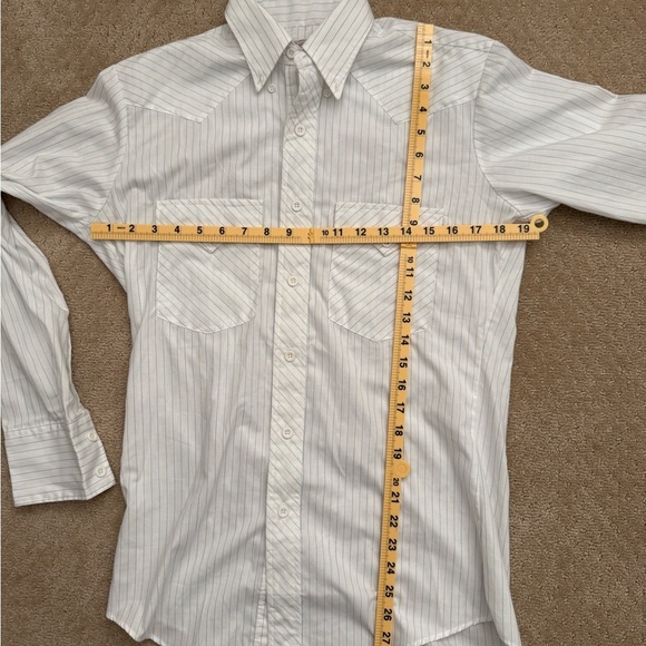 H BAR C Western Wear Men Long Tail White Blue Stripes Button Up Shirt-14 1/2 -32 - Picture 8 of 8